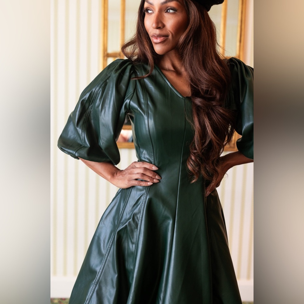 Ivy City Co. Leah Dress in green vegan leather, size 8